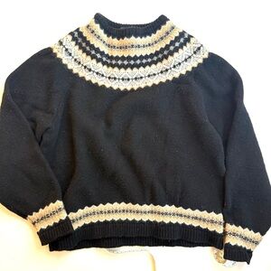 Eddie Bauer Black and Cream Lambs Wool Sweater, L